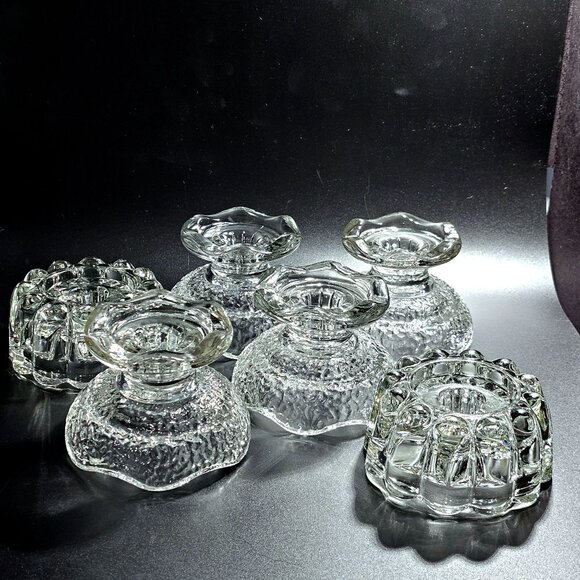 vtg assorted glass taper candleholders lot/6 wedding decor tablesettings low - Picture 9 of 9